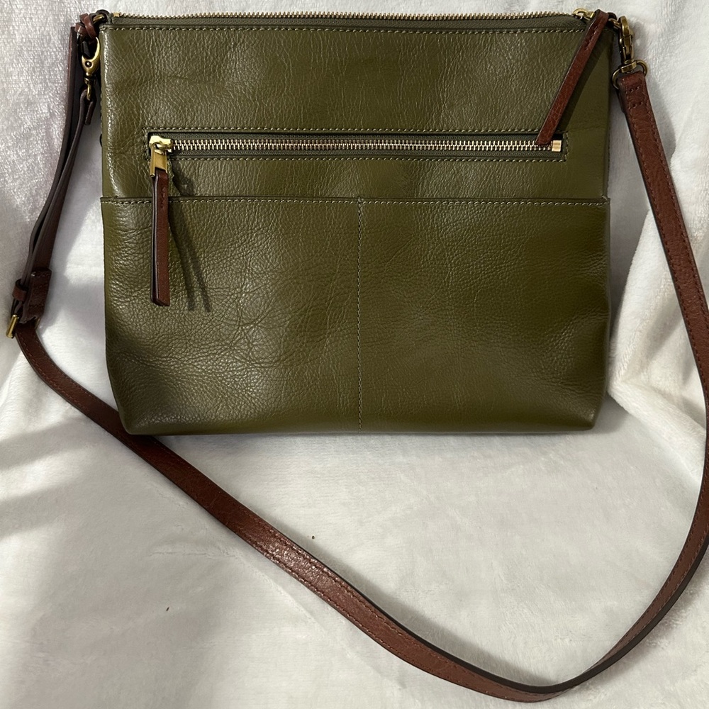 Fossil Khaki Canvas Bag with Brown Leather Patch